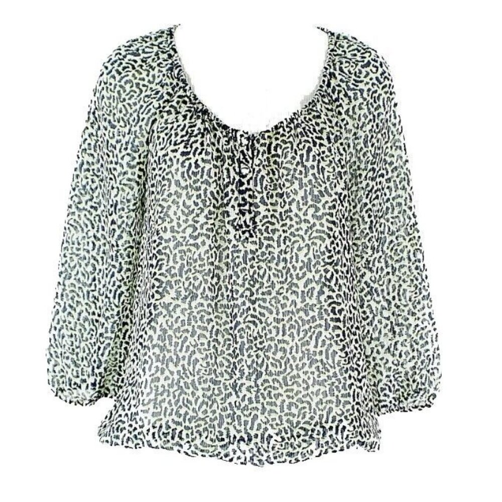 Liz Claiborne Sz S White Navy Lime Animal Print Elastic Hem Polyester Top